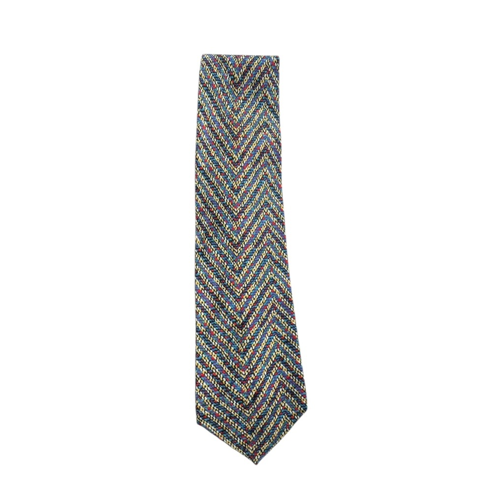 Bob Mackie Vintage Silk Tie Chevron Zig-Zag Multicolor Bold Retro Print H11